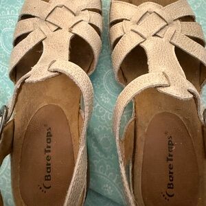 BareTraps Light Beige Woven Leather Sandals with Ankle Strap